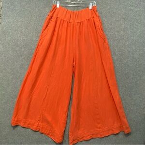 Kaktus Plus Size 1X Linen Cotton Blend Wide Leg Relaxed Boho Casual Trouser